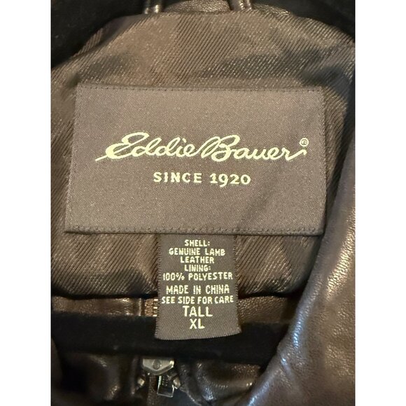 Vintage Eddie Bauer Men's Lambskin Leather Moto Zip Front Jacket Brown Sz XLT - Picture 5 of 6